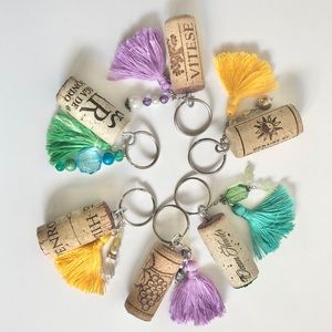 Wine cork keychain with bead and tassle
